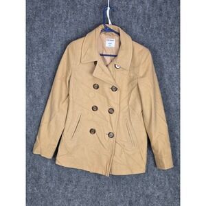 Old Navy Womens‎ Pea Coat Jacket Medium Tan Double Breasted Classic Warm Stylish